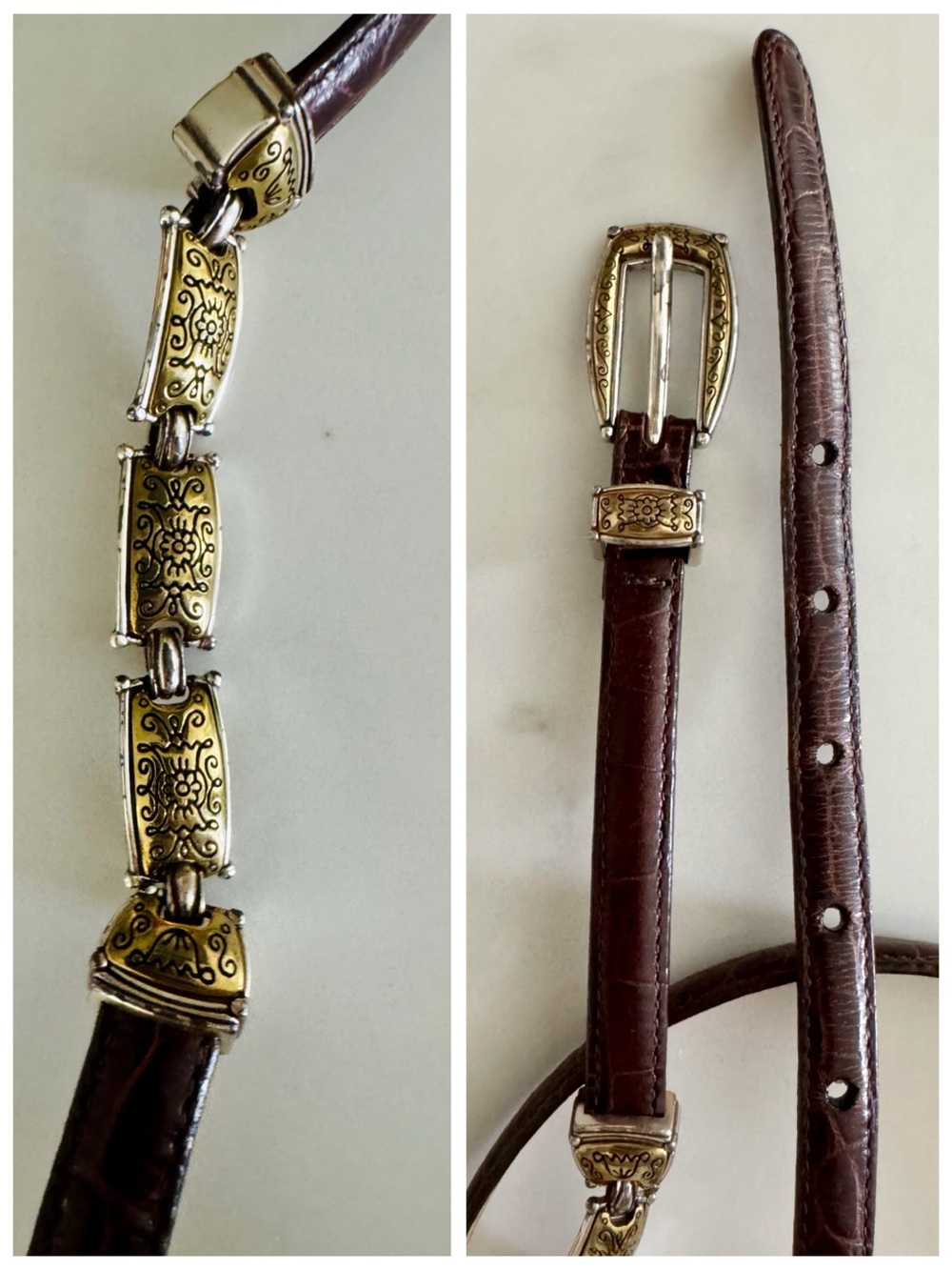 Brighton Western Brown Leather Croc-Embossed Concho Belt, Silver & Gold sz. 32 - Picture 14 of 16
